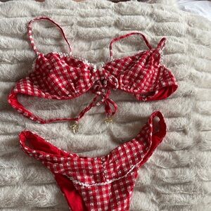 Stylish Red Plaid Bikini Set
